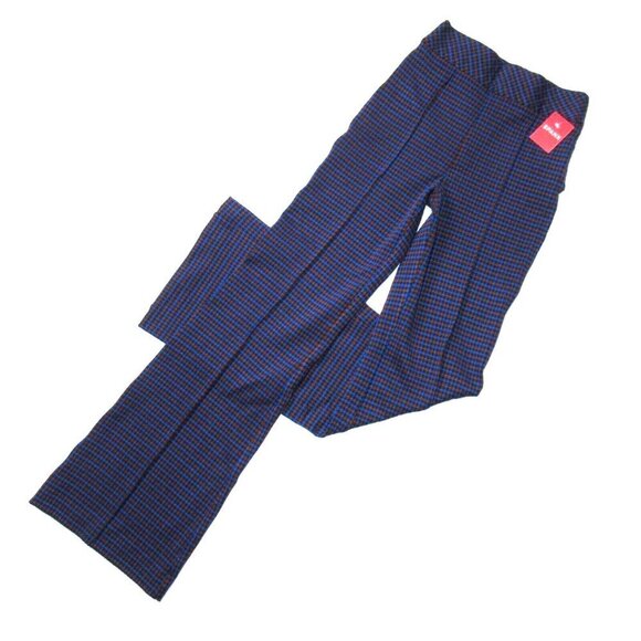 NWT SPANX Hi-Rise Flare Perfect Pant in Blue Brown Houndstooth Jacquard XS x 32 - Picture 1 of 7